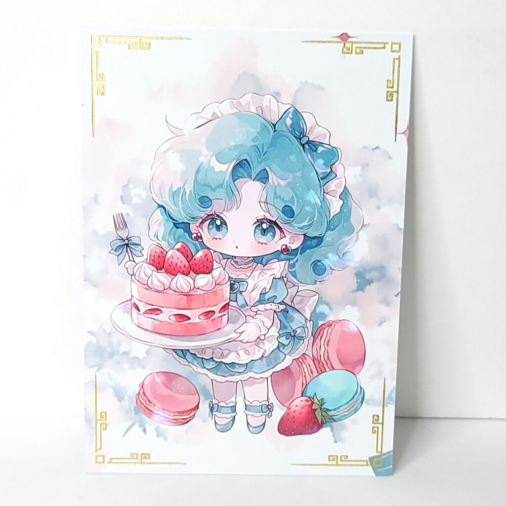Sailor Mars Strawberry Cake Waifu Card Anime Girl Wall Art Double Sided Board A5